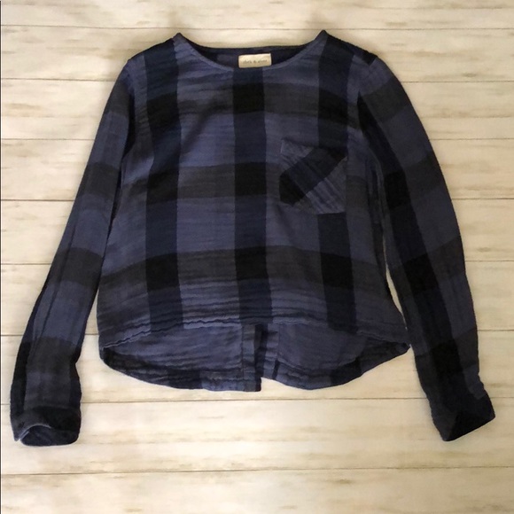 Cloth & Stone Buffalo Check Lace Back Tie Top - Picture 2 of 8